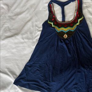 Joyce Leslie Blue Tunic with Vibrant Embroidery